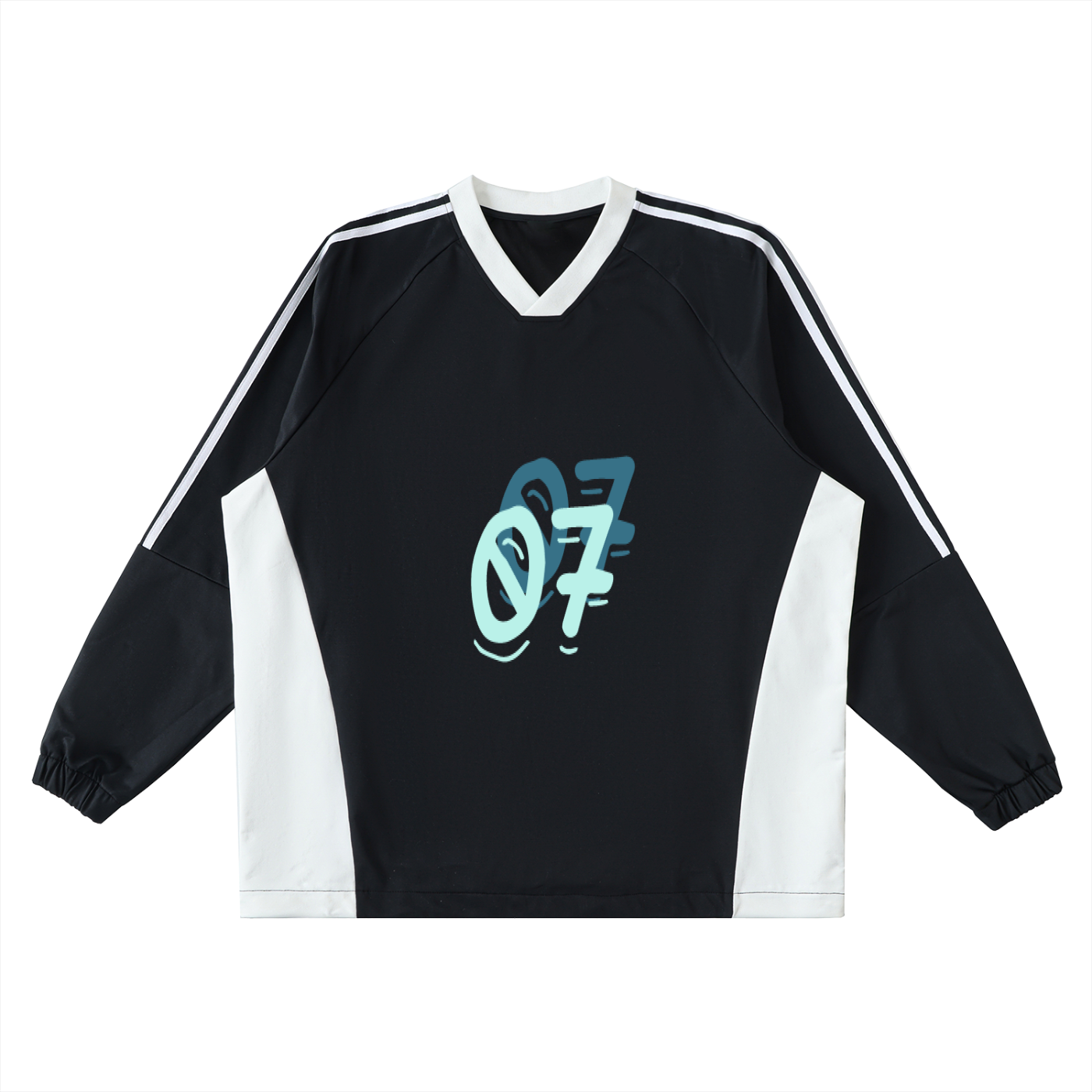 SaRaToNiN MiNt/bLuE Color-Block V-Neck Long-Sleeve Jersey