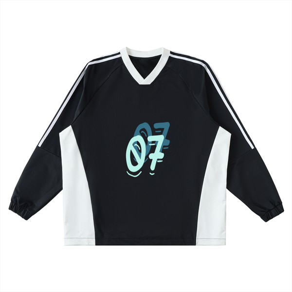 SaRaToNiN MiNt/bLuE Color-Block V-Neck Long-Sleeve Jersey