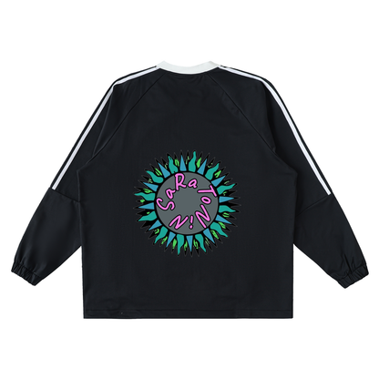 SaRaToNiN LiGhT gRaY/PiNk Color-Block V-Neck Long-Sleeve Jersey