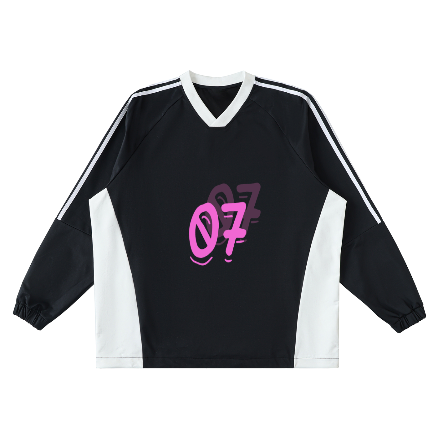 SaRaToNiN LiGhT gRaY/PiNk Color-Block V-Neck Long-Sleeve Jersey