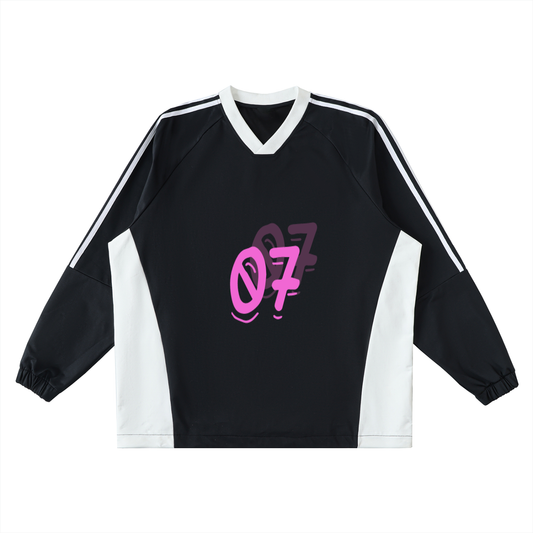 SaRaToNiN LiGhT gRaY/PiNk Color-Block V-Neck Long-Sleeve Jersey